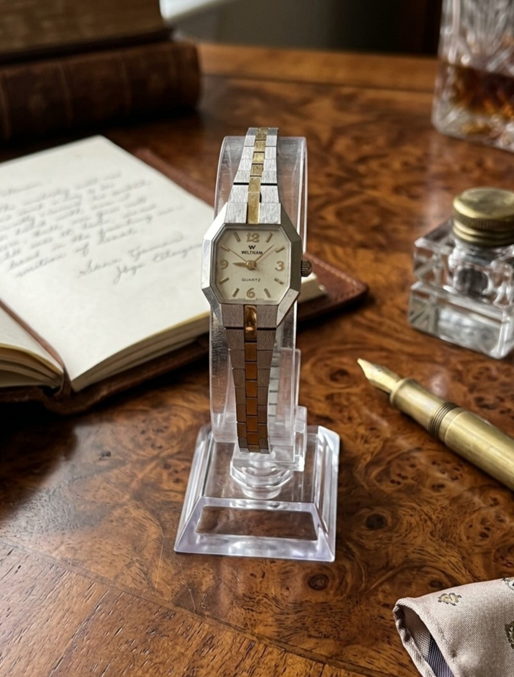WALTHAM WATCH 1968 Vintage Quartz Cocktail Watch Gold Plated, View Full